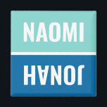 Custom Names Aqua and Cobalt Blue Dishwasher Magnet<br><div class="desc">Aqua blue,  cobalt blue,  and white dishwasher magnets that can be personalised with custom names. Just reverse or flip the magnet to inform the person in charge of unloading the clean dishes chore. Simple modern design. Note,  the name and colours can be modified.</div>