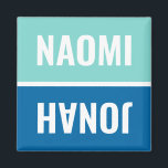 Custom Names Aqua and Cobalt Blue Dishwasher Magnet<br><div class="desc">Aqua blue,  cobalt blue,  and white dishwasher magnets that can be personalised with custom names. Just reverse or flip the magnet to inform the person in charge of unloading the clean dishes chore. Simple modern design. Note,  the name and colours can be modified.</div>