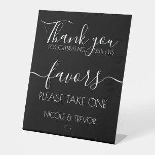 Custom Names Black Calligraphy Favours Wedding Pedestal Sign