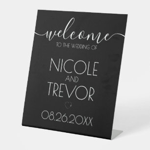 Custom Names Black Calligraphy Welcome Wedding  Pedestal Sign
