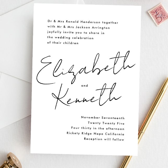 Custom Names Black White Budget Wedding Invite (Creator Uploaded)