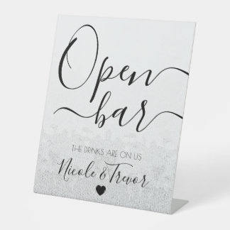 Custom Names Calligraphy Heart Texturised Open Bar Pedestal Sign