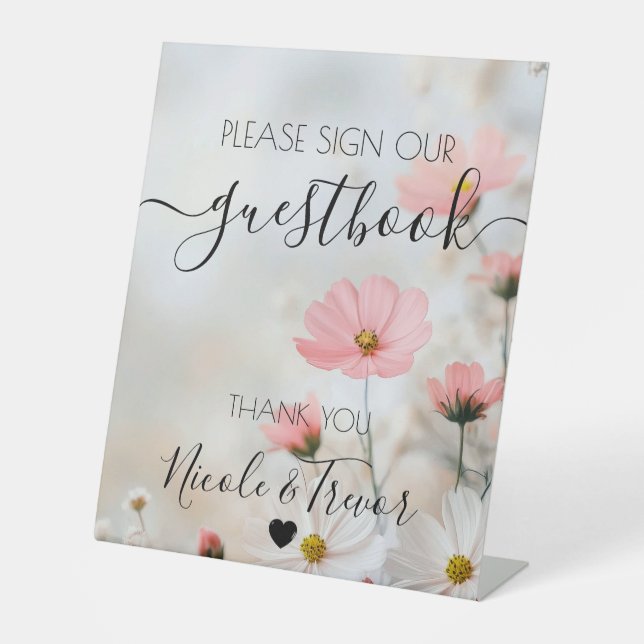 Custom Names Dainty Red Flowers Table Sign (Front)