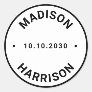 Custom names date round seal wedding favour sticke