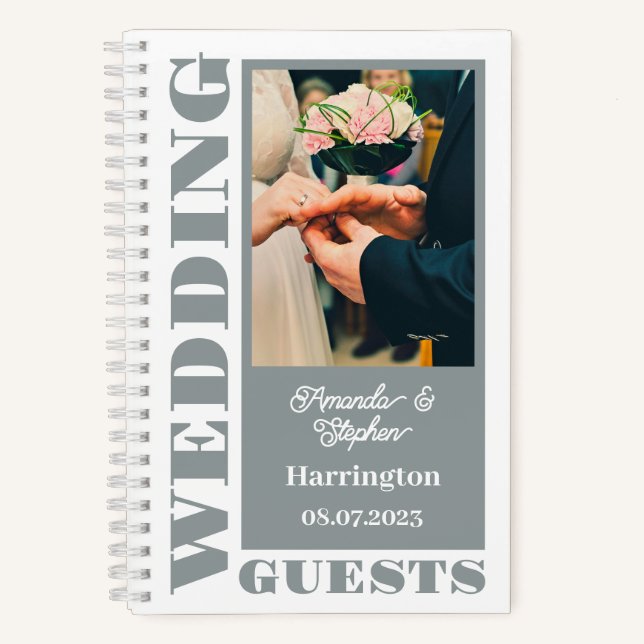 Custom Names, Date, Text Wedding Guests Notebook (Front)