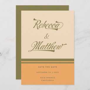 CUSTOM NAMES Green 70s Stripes Retro Wedding Save The Date