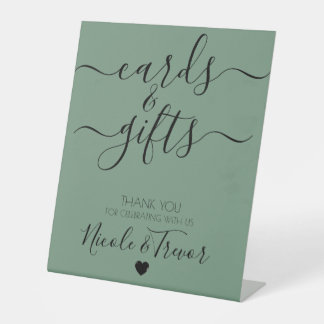 Custom Names Green Cards & Gifts Wedding Pedestal Sign