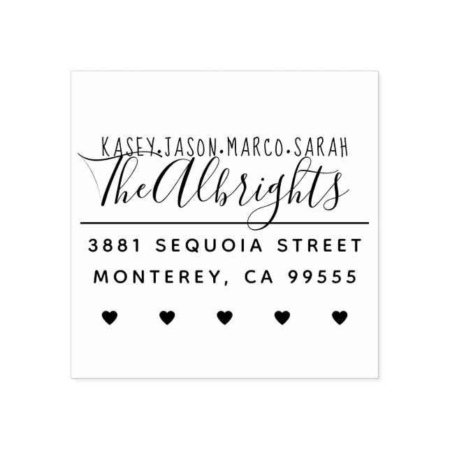 Custom Names & Hearts Family Return Address Rubber Stamp (Imprint)