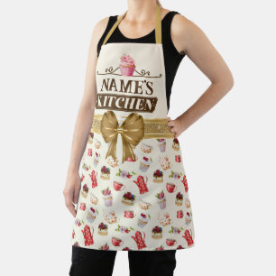 Custom Name's kitchen and watercolor Pink cupcake Apron