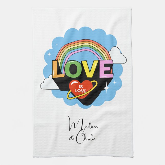 Custom Names "Love Is Love" Tea Towel (Vertical)