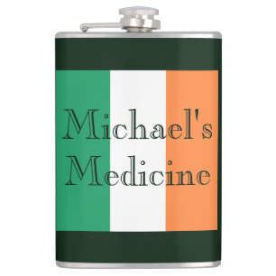 Custom Name's Medicine Irish Flag flacn Hip Flask