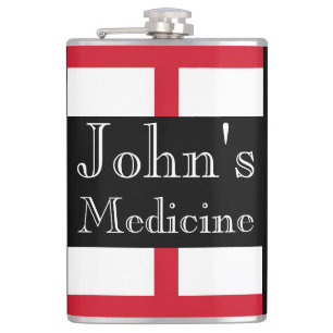 Custom Name's Medicine with England Flag flacn Hip Flask