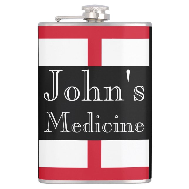 Custom Name's Medicine with England Flag flacnt Hip Flask (Front)