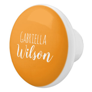 Custom names modern orange minimalist ceramic knob