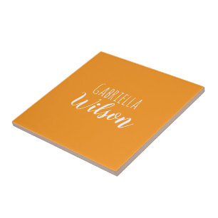 Custom names modern orange minimalist ceramic tile