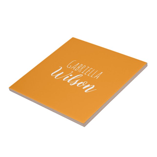 Custom names modern orange minimalist ceramic tile (Side)