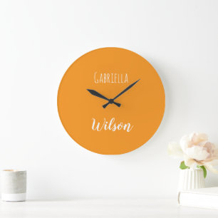 Custom names modern orange minimalist large clock