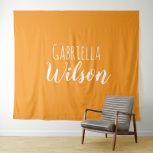 Custom names modern orange minimalist tapestry