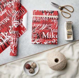Custom Names Overlapped AllOver Red Wrapping Paper