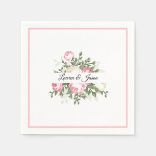 Custom Names Paper Napkins-Vintage Pink Rose Napki Napkin