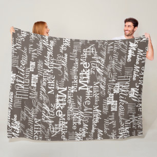 Custom Names Pattern stamped allover Grayish Brown Fleece Blanket