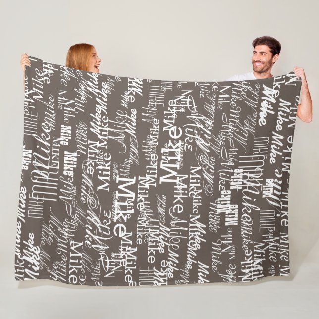 Custom Names Pattern stamped allover Grayish Brown Fleece Blanket (In Situ)