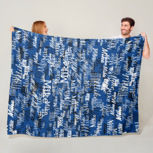 Custom Names Printed-All-Over Dark-Blue Fleece Blanket