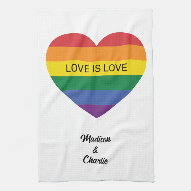 Custom Names Rainbow Heart Tea Towel (Vertical)