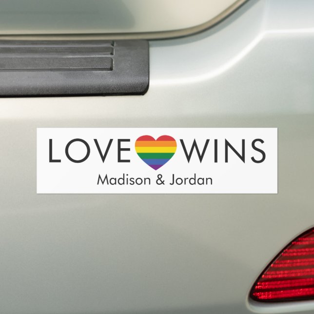Custom Names Rainbow LOVE Bumper Sticker (On Car)