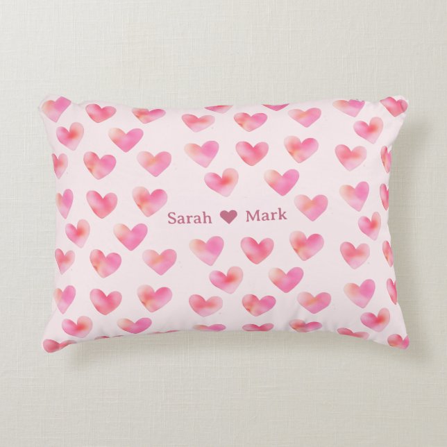 Custom Names Romantic Pink Love Design -  Decorative Cushion (Front)