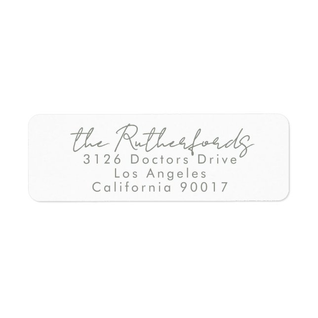 Custom Names Sage Modern Wedding Return Address Label (Front)