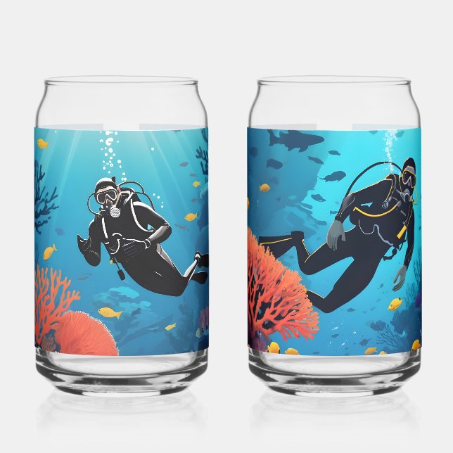 Custom Names Scuba Diver Can Glass (Left)