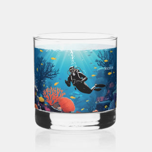 Custom Names Scuba Diver Whiskey Glass