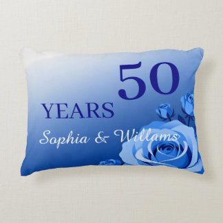 Custom Names & Special Years Romantic Blue Rose  Decorative Cushion
