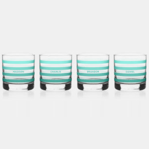 Custom Names Stripes Pattern Whiskey Glass