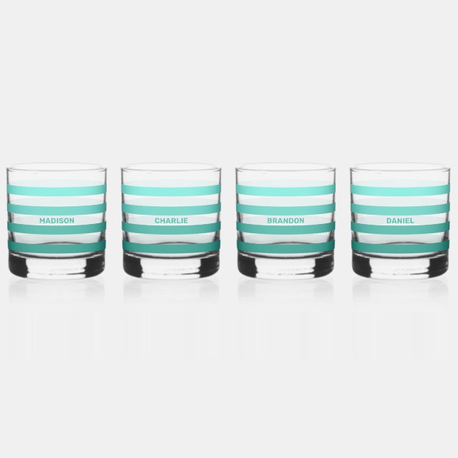 Custom Names Stripes Pattern Whiskey Glass (Front)