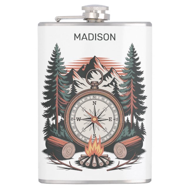 Custom Names & Text Camping Hip Flask (Front)