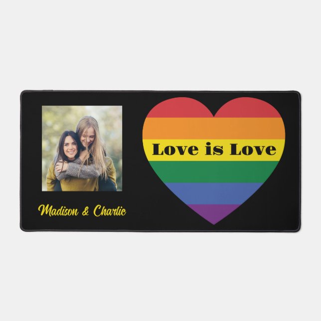 Custom Names, Text & Photo Rainbow Heart Desk Mat (Front)