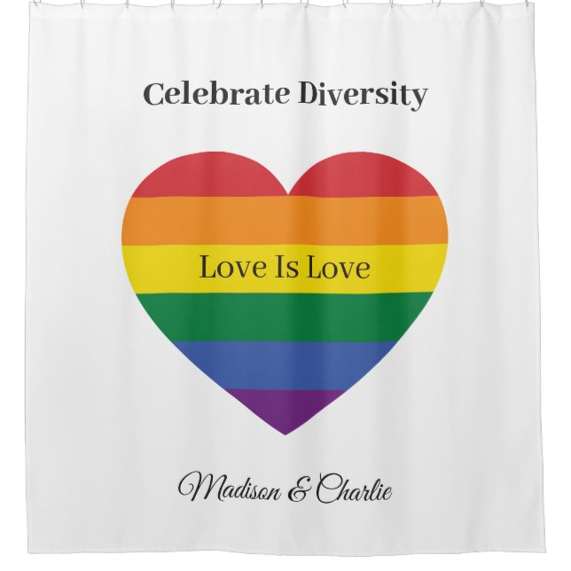 Custom Names & Text Rainbow Heart Shower Curtain (Front)