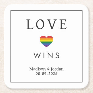 Custom Names / Text Rainbow LOVE Square Paper Coaster