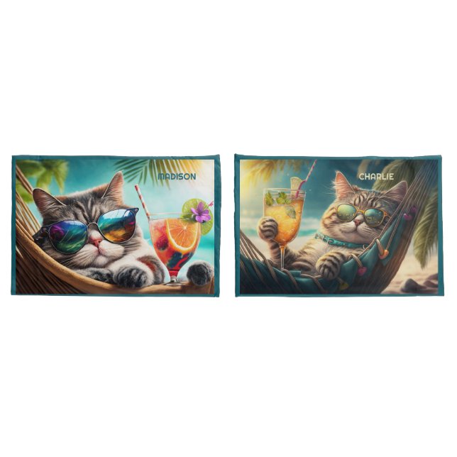 Custom Names Vacation Cats Pillowcase (Back-Set)