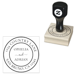 Custom Names Wedding Return Address Round Rubber Stamp