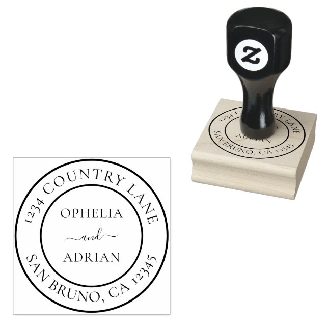  Custom Names Wedding Return Address Round Rubber Stamp (Stamped)