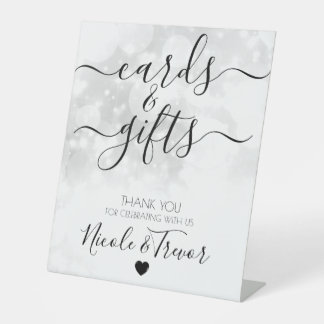 Custom Names White Bokeh Cards & Gifts Wedding Pedestal Sign