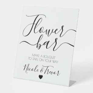 Custom Names White Calligraphy Flower Bar Pedestal Sign