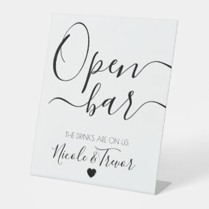 Custom Names White Calligraphy Open Bar Pedestal Sign