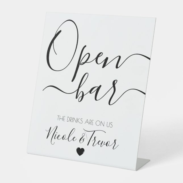 Custom Names White Calligraphy Open Bar Pedestal Sign (Front)