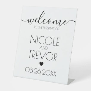 Custom Names White Calligraphy Welcome Wedding Pedestal Sign