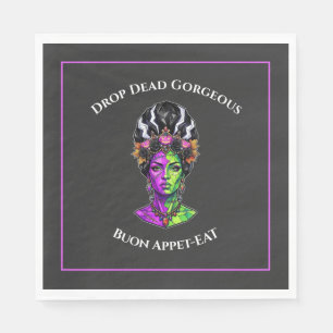 Custom Napkins Neon Halloween Bride Frankenstein