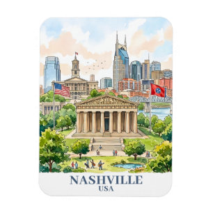 Custom Nashville Tennessee USA Colourful Watercolo Magnet